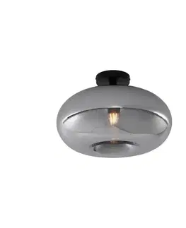 Stropné osvetlenie Art Deco stropné svietidlo čierne s dymovým sklom 40 cm - Busa