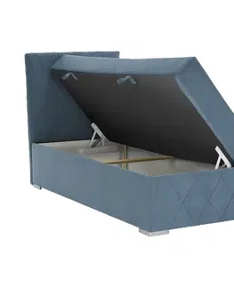 Postele KONDELA Paxton 90 L čalúnená jednolôžková posteľ s matracom modrá