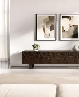 Televízne stolíky DELIFE TV stolík Follia 200 cm mango hnedá 4 dvierka kovová podstava čierna