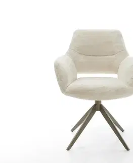 Jedálenské stoličky DELIFE Jedálenská stolička Yago-Flex s opierkami plyšový manšester krémovo biela krížová podstava široká titánová farba otočný o 360° hojdacia funkcia vrecková pružina