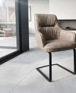 Jedálenské stoličky DELIFE Jedálenská stolička Zelia-Flex s opierkami mikrovlákno taupe vintage jedálenská stolička plochá čierna vrecková pružina