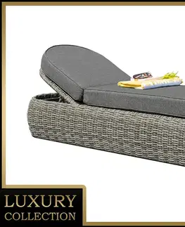 Záhradné lehátka DEOKORK Ratanová lehátko polohovateľné vr. polstrovanie 198 x 68 cm BORNEO LUXURY (sivá)