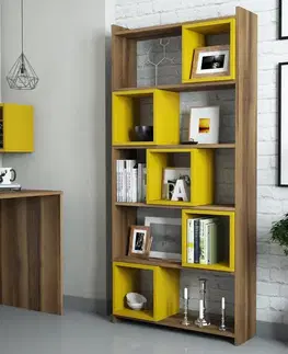 Knižnice Knižnica Box - Walnut, Yellow