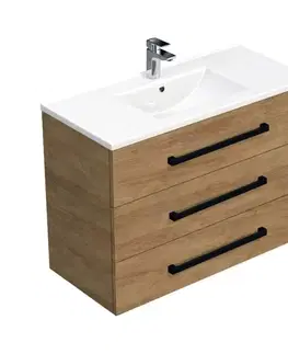 Kúpeľňový nábytok Kúpeľňová skrinka s čiernou úchytkou a umývadlom SAT Cube Way 100x71x46 cm dub Hickory mat CUBE46C1003DHMOD CUBE46C1003DHMOD