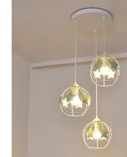 Svietidlá  Detský luster na lanku STARS 3xE27/15W/230V zelená/biela W-KD 1385/3 WT+MT