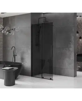 Sprchové dvere MEXEN/S - Velar Sprchová zástena posuvná Walk-in 75 x 200, grafit 8 mm, čierna 871-075-000-43-70