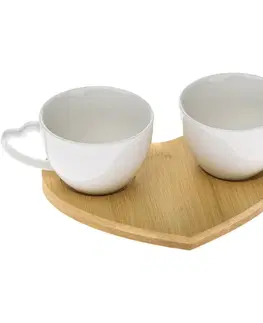 Hrnčeky a šálky Súprava 2 porcelánových šálok s podtáckou Srdce