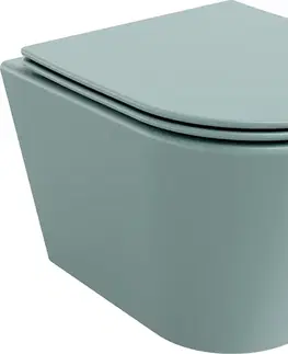 Záchody MEXEN - Rico Závesná WC misa Rimless vrátane sedátka s slow, Duroplast, svetlo zelená mat 30724048