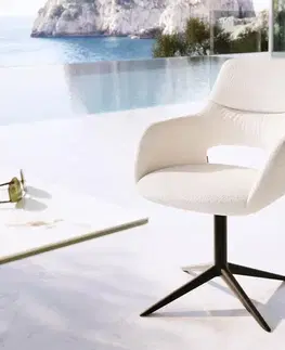 Vonkajšie stoličky DELIFE Jedálenská stolička Yago-Flex s opierkami bouclé biela podstava čierna 360° otočný hojdacia funkcia