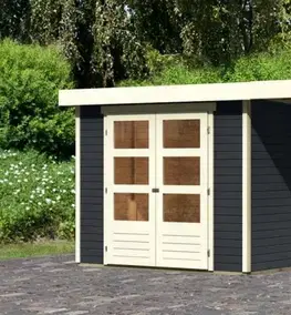 Zahradné domčeky Drevený záhradný domček ASKOLA 3 s prístavkom 280 Lanitplast