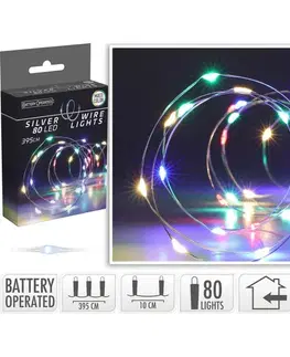 Vianočné dekorácie Svetelný drôt Silver, 4 m, 80 LED, farebná, na batérie