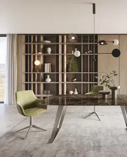 Jedálenské stoly DELIFE Jedálenský stôl Edge zaoblený tvar 200x100 cm keramika Laminam® Emperador Extra Lucidato tmavohnedá nerezová oceľ šikmý
