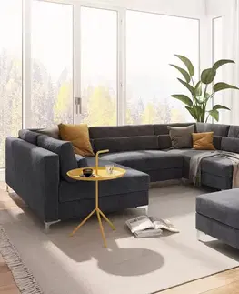 Sedacie súpravy XL DELIFE Pohovka v tvare U Elio 300x185 cm mikrovlákno grafitová s taburetom