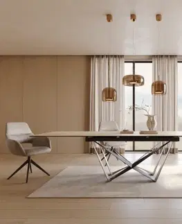 Jedálenské stoly DELIFE Jedálenský stôl Edge 200-300x100 keramika Laminam® sabbia dubová farba spider plochá oceľ čierna rozkladací