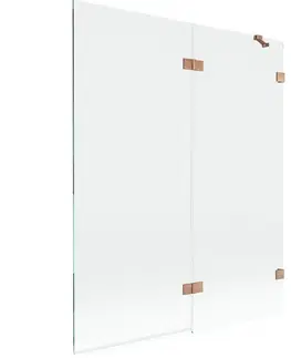Sprchové dvere MEXEN/S - Lunar vaňová zástena 2-krídlová pravá 140 x 150, transparent, meď kartáčovaná 897-140-100-65-00-P