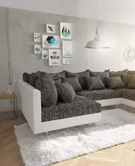 Sedacie súpravy XL DELIFE Pohovka v tvare U Clovis biela čierna modulárna pohovka