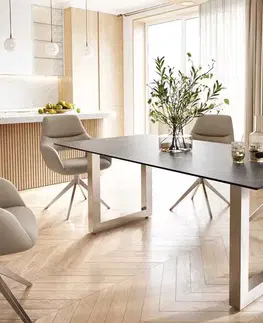 Jedálenské stoly DELIFE Jedálenský stôl Edge 200x100 keramika Laminam® Noir Desir hnedá nerezová oceľ široký