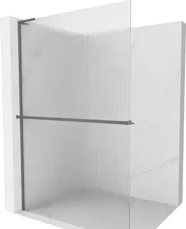 Sprchové dvere MEXEN/S - Kioto+ L Sprchová zástena WALK-IN s poličkou a držiakom uterákov 70 x 200, prúžky, grafit metal 800-070-123-95-09