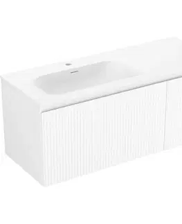 Kúpeľňový nábytok MEXEN/S - Rivel kúpeľňová skrinka 120 cm s umývadlom Vela ľavá, 1S, 1D, reliéf, biela mat 91A23-12047-3-BBFF01-W23L01