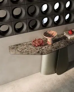 Konzolové stolíky DELIFE Konzolový stolík Edge polygonálny 180×50 cm keramika emperador extra leštená tmavohnedá Livos kov titánová farba