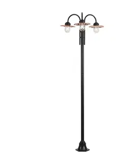 Zahradne stlpove lampy Moderná vonkajšia lampa čierna s meďou 235 cm 3-svetlá IP44 - Kansas