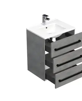 Kúpeľňový nábytok Kúpeľňová skrinka s čiernou úchytkou a umývadlom SAT Cube Way 60x76,5x46 cm betón mat CUBE46C603BEMOD CUBE46C603BEMOD