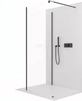 Sprchovacie kúty CERANO - Sprchová zástěna Walk-in Onyx Corner Round L/P - 8 mm - kulatá vzpěra - černá matná, transparentní sklo - 90x140x200  CER-670115