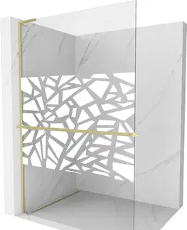 Sprchové dvere MEXEN/S - Kioto+ L Sprchová zástena WALK-IN s poličkou a držiakom uterákov 80 x 200, biely vzor, zlatá kartáčovaná 800-080-123-55-85