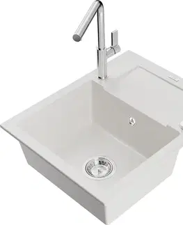 Kuchynské drezy MEXEN/S MEXEN/S - Enzo granitový drez 1-miska s odkvapkávačom vrátane batérie Flora, biela 6506-20-670401-00