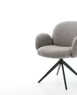 Jedálenské stoličky DELIFE Jedálenská stolička Nube-Flex s opierkami bouclé strieborno sivá krížová podstava široká čierna 360° otočná hojdacia funkcia vrecková pružina