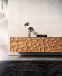 Televízne stolíky DELIFE TV stolík Solu 220 cm akácia prírodná 2 dvierka 4 zásuvky závesný 3D čelo