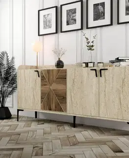 Komody Konzolový stolík Venedik - Walnut, Travertine