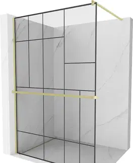 Sprchové dvere MEXEN/S - Kioto+ Sprchová zástena s poličkou WALK-IN 70 x 200, čierna vzor, zlatá kartáčovaná 800-070-121-55-78