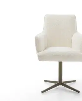 Jedálenské stoličky DELIFE Jedálenská stolička Heira-Flex s opierkami bouclé biela podstava efektová titánová 360° otočná vrecková pružina
