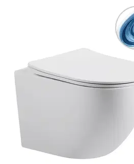 Záchody CERANO - Kompletný WC set Basic/Cesso - biela matná - WC tlačidlo Maxio/Čierna - voľne stojaca - predstenová inštalácia - 49x36 CER-8050BD86172