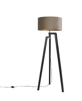 Stojace lampy Stojaca lampa trojnožka čierna s hnedým tienidlom a zlatom 50 cm - Puros
