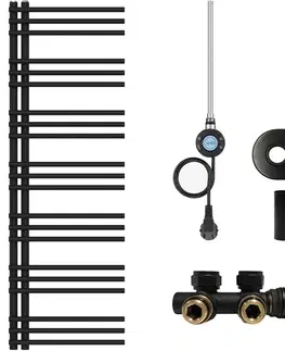 Doplnky do kúpeľne CERANO - Koupelnový radiátorový set Burke - kombinované vytápění, wifi tyč - asymetrické připojení 50 mm - 300W - černá matná - 1500x500 mm CER-485066