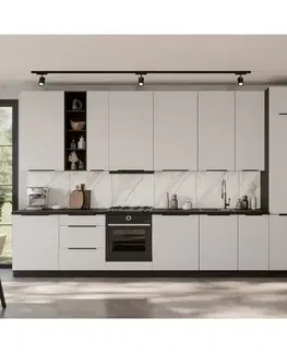 Modulový kuchynský nábytok Kuchynská linka Aria WH/BL 390 cm bez kuchynskej dosky