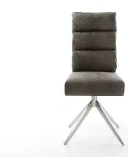 Jedálenské stoličky DELIFE Otočná jedálenská stolička Pela-Flex mikrovlákno sivá vintage krížová podstava široká nerezová oceľ 360° otočná hojdacia funkcia vrecková pružina