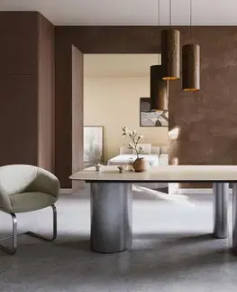 Jedálenské stoly DELIFE Jedálenský stôl Edge zaoblený tvar 200x100 keramika Laminam® Travertino Bianco bielo-krémová Troa nerezová oceľ kefovaná