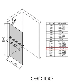 Sprchové dvere CERANO - Sprchová zástena Walk-in Onyx YL/P - 8 mm + polička / držiak na uteráky - čierna matná, bronzové sklo - 130x200 CER-689413
