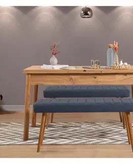 Jedálenské sety Jedálenský set s rozkladacím stolom a lavicou (3 kusy) Santiago 1048 - Atlantic Pine, Dark Blue