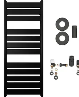 Doplnky do kúpeľne CERANO - Koupelnový radiátorový set Arturo - ústřední vytápění - boční připojení - 644W - černá matná - 1200x500 mm CER-663301