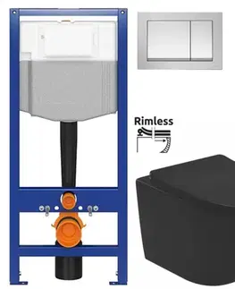 Závesné wc sety CERSANIT predstenový inštalačný systém s tlačidlom chrom K97-509 + WC REA CARLO MINI RIMLESS ČIERNY MAT + SEDADLO K97-526 509 MM1