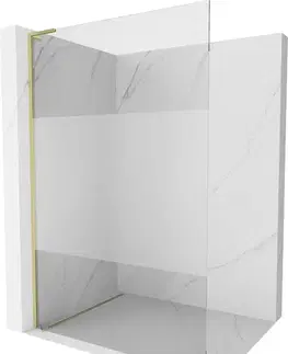 Sprchové dvere MEXEN/S - Kioto L Sprchová zástena WALK-IN 70 x 200, transparent/dekor, zlatá kartáčovaná 800-070-103-55-35