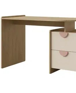 Moderné kancelárske stoly Písací stôl Lexi 12l/P Cremona/Macadamia/Ružová