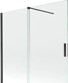 Sprchové dvere MEXEN/S - Velar Dvojkrídlová posuvná vaňová zástena 160 x 150, transparent, čierna 896-160-000-01-70