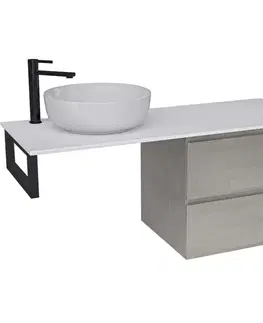 Kúpeľňový nábytok CERANO - Kúpeľňová skrinka Carole - betónovo šedá + doska pod umývadlo z lit. mramoru Elanys - 12 mm + konzola čierna - 120x46x49,2 CER-679311