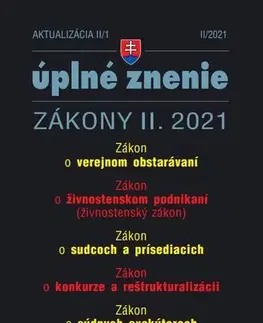 Zákony, zbierky zákonov Zákony 2021 II aktualizácia II 1 - Verejné obstarávanie, konkurz, reštrukturalizácia a exekúcie - Kolektív autorov