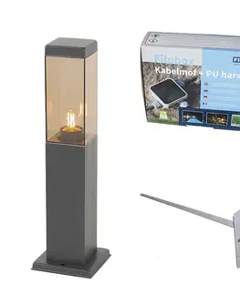 Zahradne stlpove lampy Moderný vonkajší lampový stĺp tmavosivý s dymom 45 cm - Malios